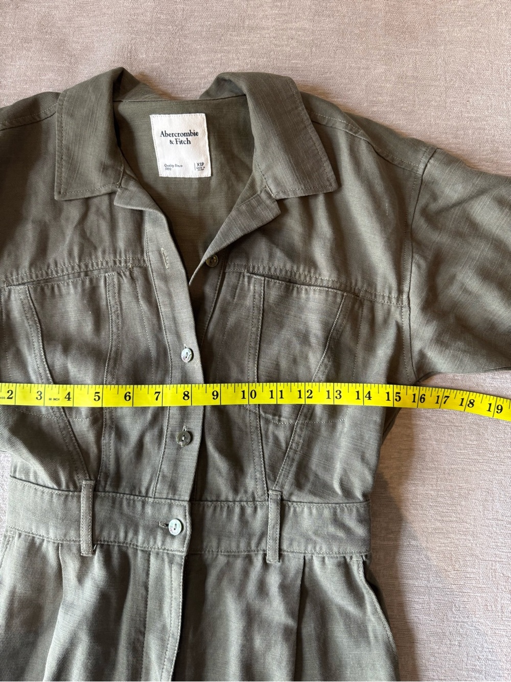 Abercrombie & Fitch Olive Green Utility Jumpsuit XS Petite Linen Blend Romper - Picture 8 of 11